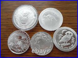 5 Lot Set 1 oz Fine Silver Coins Armenia, (2)Australia, Niue, Czech Republic BU