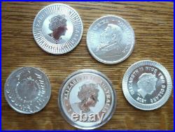 5 Lot Set 1 oz Fine Silver Coins Brilliant Uncirculated From Around the World