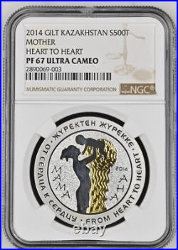 500 Tenge 2014 Kazakhstan Mother Heart To Heart Silver Proof Ngc Pf67