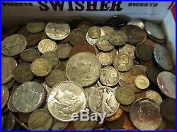 6 Pound Lot of World Coins in A Vintage Cigar Box Plus 9.1 Oz. Of Silver Coins