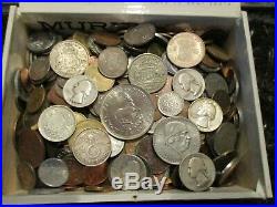 6 Pound Lot of World Coins in A Vintage Cigar Box with 4.5 Oz. Of Silver Coins
