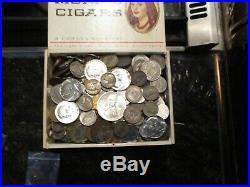 6+ Pound Lot of World Coins in A Vintage Cigar Box with 6 Oz. Of Silver Coins