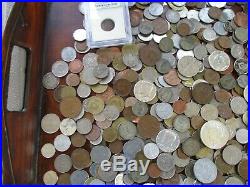 6+ Pound Lot of World Coins in A Vintage Cigar Box with 8 Oz. Of Silver Coins
