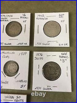 7 Silver World Coins. Very Nice Variety including 1876 Swiss B 1 Franc