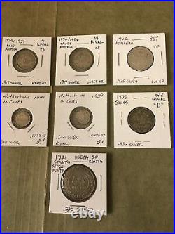 7 Silver World Coins. Very Nice Variety including 1876 Swiss B 1 Franc