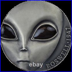 70th Ann of Roswell Incident UFO Antique finish Silver Coin 3 Oz Cameroon 2017