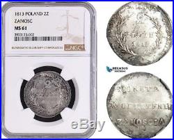 AC740, Poland, Zamosc, 2 Zlote 1813, Silver, NGC MS61, Rare