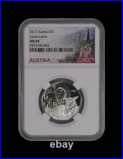 AUSTRIA. 2017, 5 Euro, Silver NGC MS69 Easter, Lamb of God