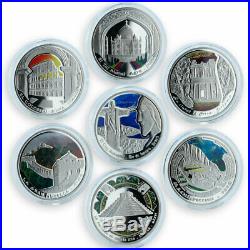 Andorra set of 7 coins 10 dinars Wonders of World UNESCO colored silver 2009
