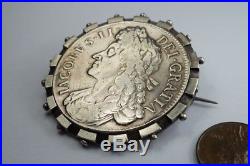 Antique English Silver James II 1686 Crown Coin Victorian Mounted Brooch