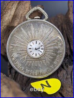 Antique Pocket Watch made out of Silver Mexican Pesos, Mexico Heritage Watch