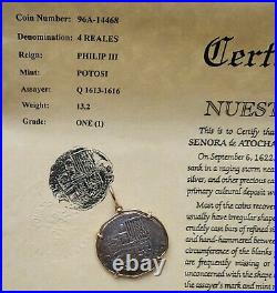 Atocha 4 Reale Silver Grade 1 artifact 1622 COA Fisher Philip III Potosi