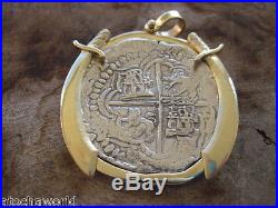 Atocha 8 Reale coin rare JUMBO Grade 1 Assayer B in14K Gold pendant withDaggers