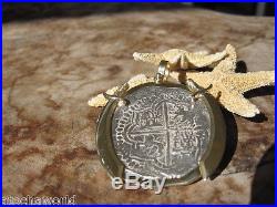 Atocha 8 Reale coin rare JUMBO Grade 1 Assayer B in14K Gold pendant withDaggers