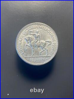 Australia 1934-35 Melbourne Centenary Florin Sterling Silver Coin Rare