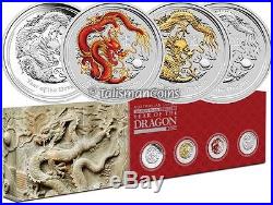 Australia 2012 Year Dragon Lunar Zodiac 4 Coin $1 1 Oz Silver Dollar Type Set