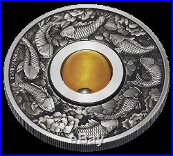 Australia GOOD LUCK ROTATING Yellow Topaz CHARM 2018 $1 1oz Silver Antiqued Coin
