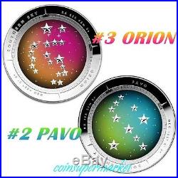 Australia Southern Sky 2014 ORION & 2013 PAVO Silver Proof Colored Domed Coins