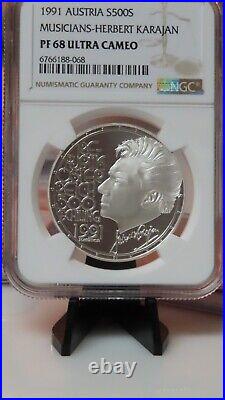 Austria 1991 Musicians-Herbert Karajan Silver 500 S. Super GEM Proof NGC PF68 UC