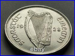 Brilliant Gem Silver Stunner 1928 Ireland Irish Florin Harp and Salmon w Holder