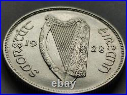 Brilliant Gem Silver Stunner 1928 Ireland Irish Florin Harp and Salmon w Holder