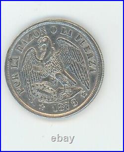 Chile 1878 Natl. Motto By Reason or Force, One Peso silver XF