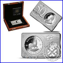 CoA #18 2017 South Africa 3 oz Silver 50th Anniv Krugerrand Coin & Bar Set withBox
