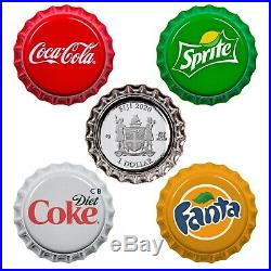 Coca-Cola VENDING MACHINE SET 4 Bottle Cap Silver Coins Fanta Sprite FIJI 2020