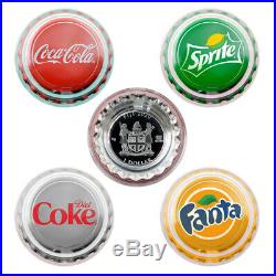 Coca-Cola VENDING MACHINE SET 4 Bottle Cap Silver Coins Fanta Sprite FIJI 2020