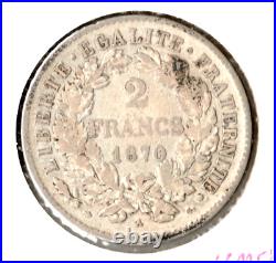 Coin France 2 Francs 1870 A KM816.1, silver, one year type