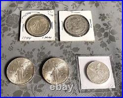 Coins De Mexico, Circulated Lot Of 5, 720.999 Silver, 1944-1995, Cool Lot