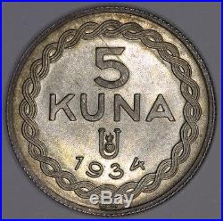 Croatia, Kroatien 5 KUNA 1934. UNC PATTERN silver KM # Pn7