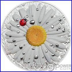 DAISY Ladybug High Relief Flowers Leaves 2 Oz Silver Coin 10$ Palau 2018