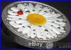 DAISY Ladybug High Relief Flowers Leaves 2 Oz Silver Coin 10$ Palau 2018