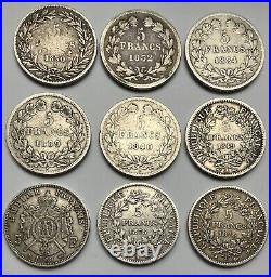#E0906 France Job Lot of French Silver coins 1841 1875 222 g Full Silver