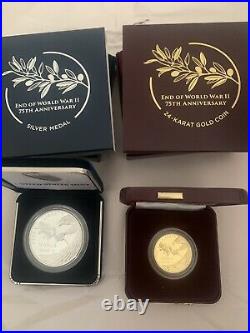 End of World War II 75th Anniversary 24-Karat Gold Coin & Silver Medal On Hand