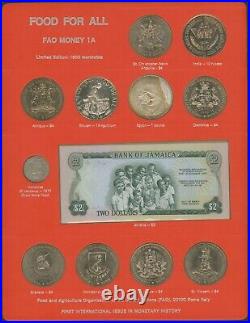 F. A. O. Money Panel 1A 1970-1974 11 coins (2 silver), 1 banknote UNC