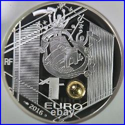 FRANCE. 2016, 10 Euro, Silver NGC PF70 Top Pop? UEFA Euros Soccer Volley