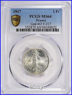 France 1917 Franc Silver PCGS MS 64 Super Luster, scarce this nice