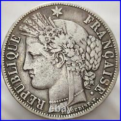 France 5 Francs Ceres Head 1851 A Nice Toning High Grade Crown sized silver 6P