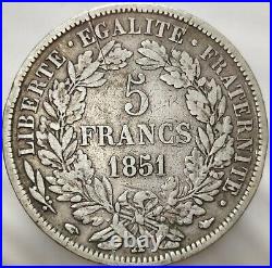 France 5 Francs Ceres Head 1851 A Nice Toning High Grade Crown sized silver 6P