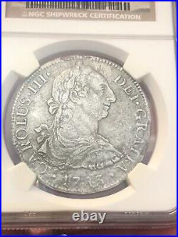 GENUINE SUNKEN TREASURE! 1783 MO 8 Reales Silver Coin NGC El Cazador Shipwreck