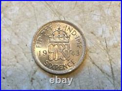 GREAT BRITAIN 1943 6 PENCE COIN 9 stamp XXX RARE 1913 King Edward 1 1/2 PENNY