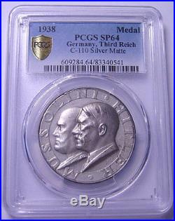 Germany Third Reich 1938 Silver Medal PCGS SP64 Rare