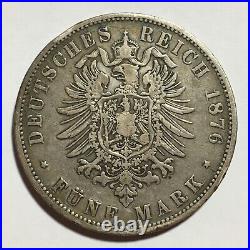 Germany Wurttemberg 5 Mark 1876 World Silver Coin KM# 623 Circulated Karl I