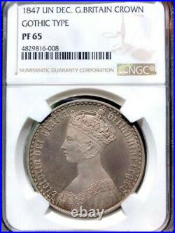 Great Britain 1847 Gothic Crown, Extremely Rare NGC PF65, beautiful coin