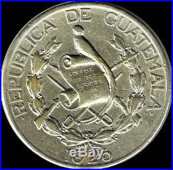 Guatemala 1925 One Quetzal Silver Crown-rare-priced To Sell Now-sharp Xf Cleaned