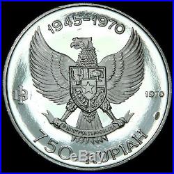 INDONESIA 1970 750 Rupiah Garuda Bird Large Silver Choice Proof Mtg=4950