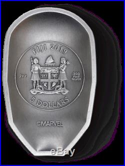 IRON MAN MASK MARVEL ICON SERIES 2019 2 OZ Antiqued Pure Silver Coin Fiji