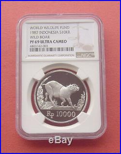 Indonesia 1987 World Wildlfe Fund 10000 Rupiah Silver Proof Coin NGC PF69UC